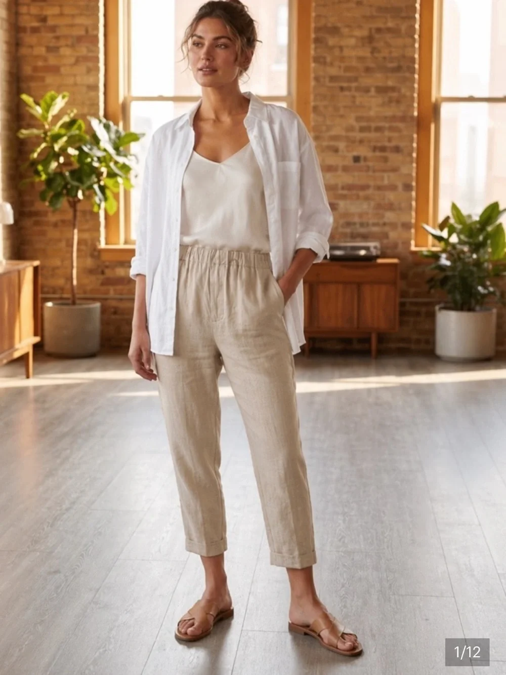 Quince 100% European Linen Pants Sand Sz XL NEW